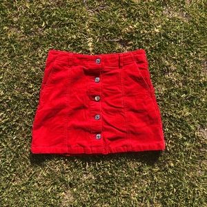 Red Corduroy Button up Mini Skirt